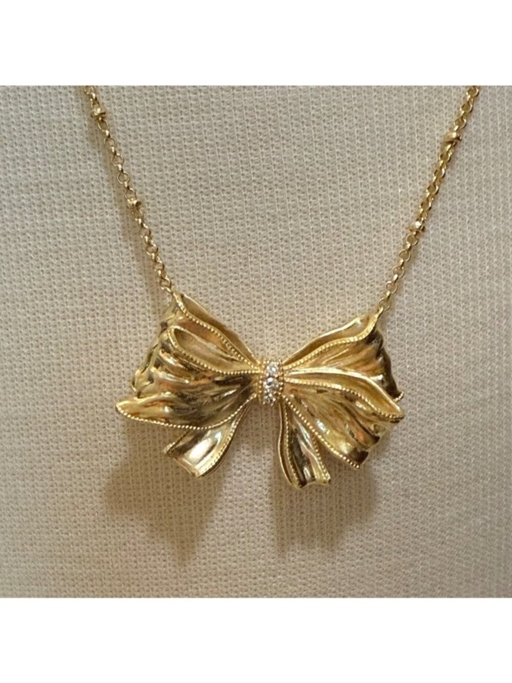 Kendra Scott x LoveShackFancy NIB Gold Bow Statement Necklace With Pink Dust Bag
